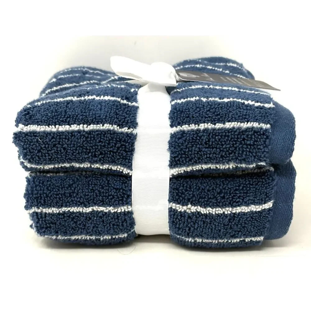 Brooks Brothers Blue White Striped Cotton Hand Towels Set 2 Measures 16x28